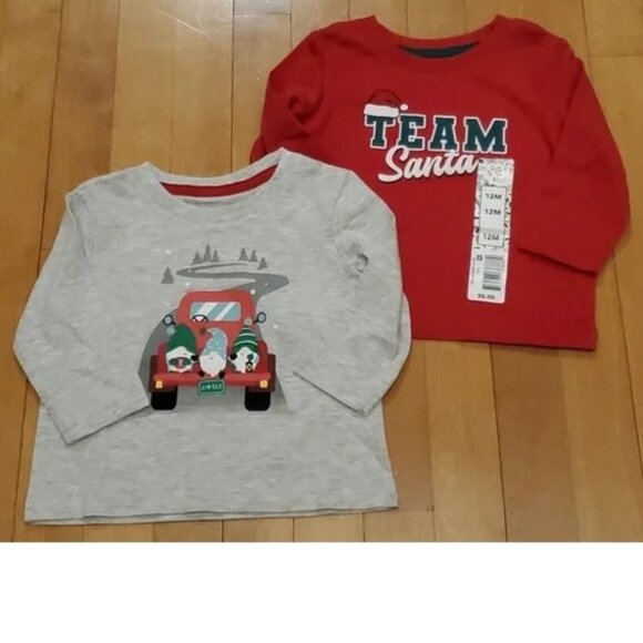 Lot 2 Baby Toddler Boys Christmas T-Shirts Size 12 18 24 mo 2T Gnomes Santa NWT - Picture 1 of 3